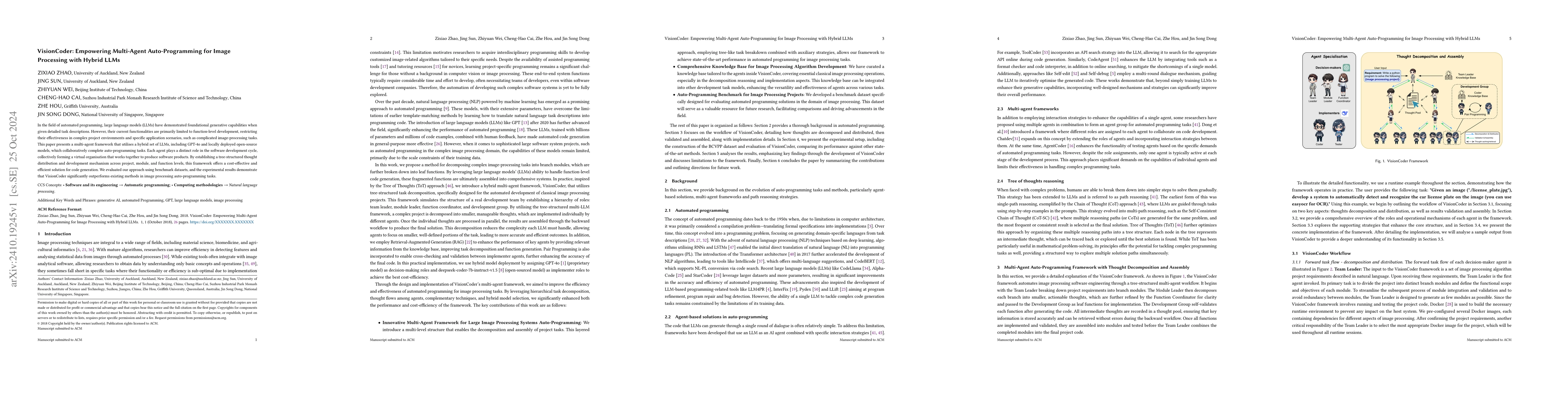 Thumbnail for VisionCoder: Empowering Multi-Agent Auto-Programming for Image
  Processing with Hybrid LLMs