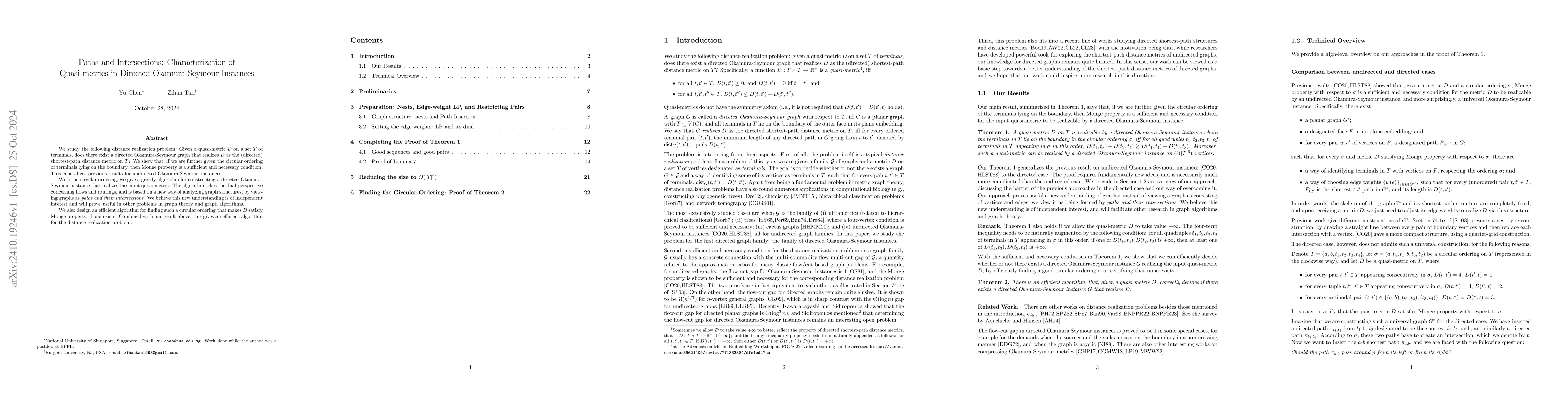 Thumbnail for Paths and Intersections: Characterization of Quasi-metrics in Directed
  Okamura-Seymour Instances