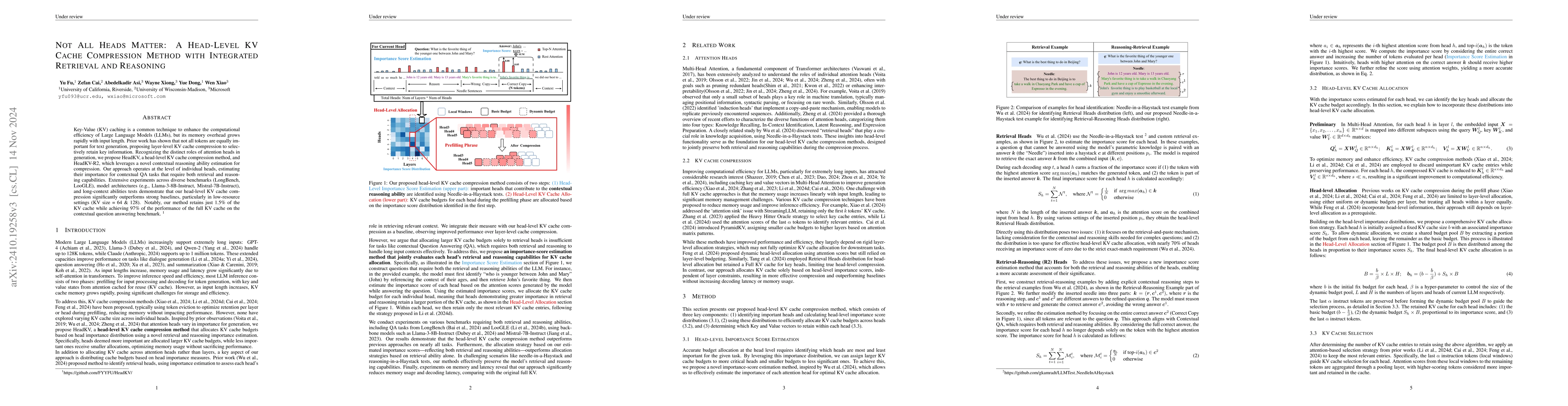 Thumbnail for Not All Heads Matter: A Head-Level KV Cache Compression Method with
  Integrated Retrieval and Reasoning