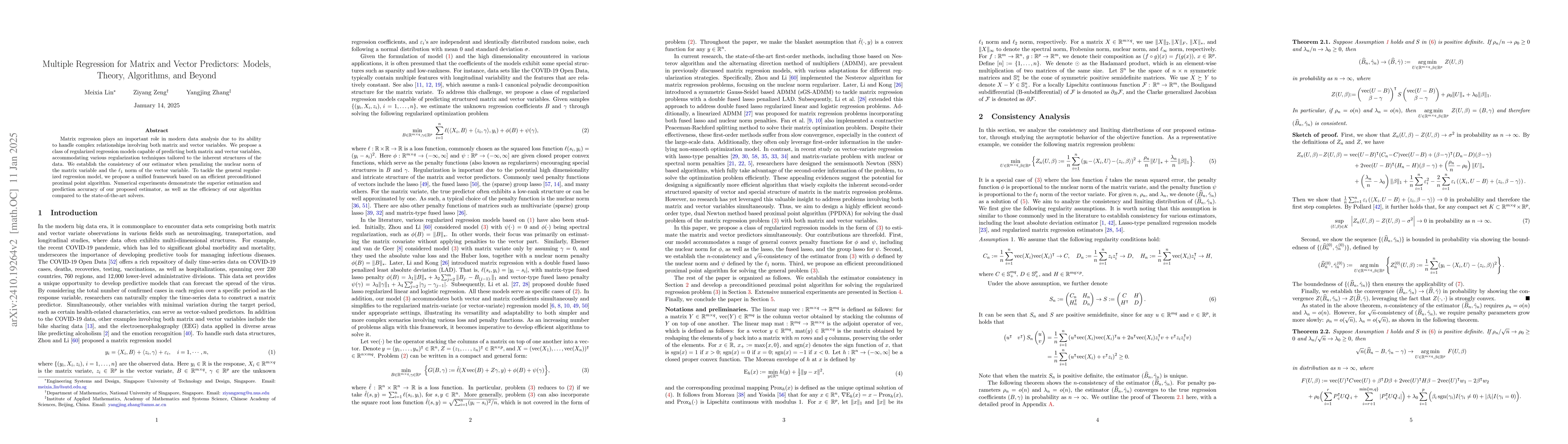Thumbnail for Multiple Regression for Matrix and Vector Predictors: Models, Theory,
  Algorithms, and Beyond