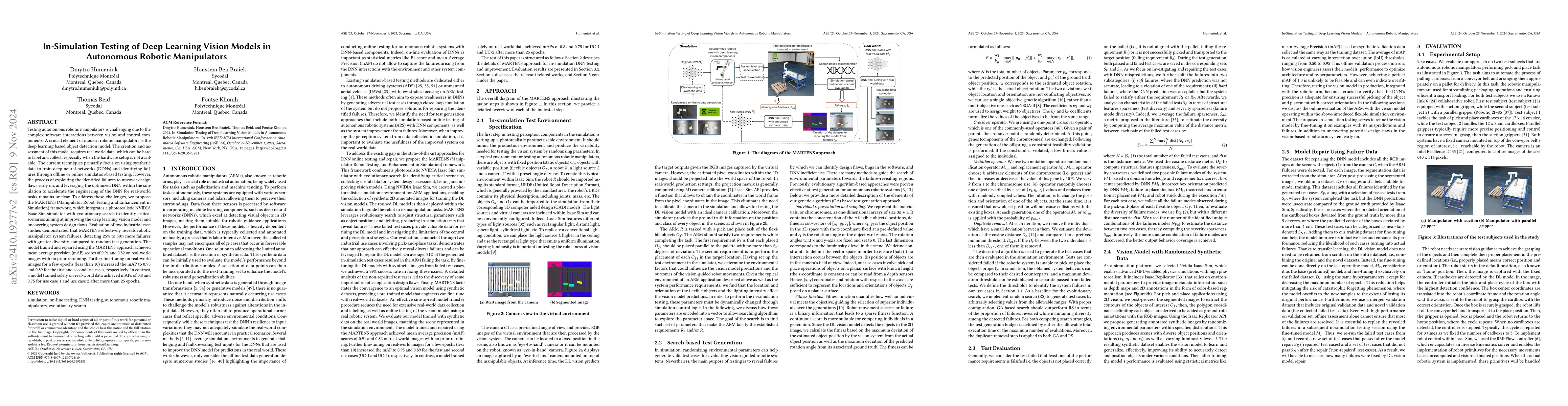 Thumbnail for In-Simulation Testing of Deep Learning Vision Models in Autonomous
  Robotic Manipulators