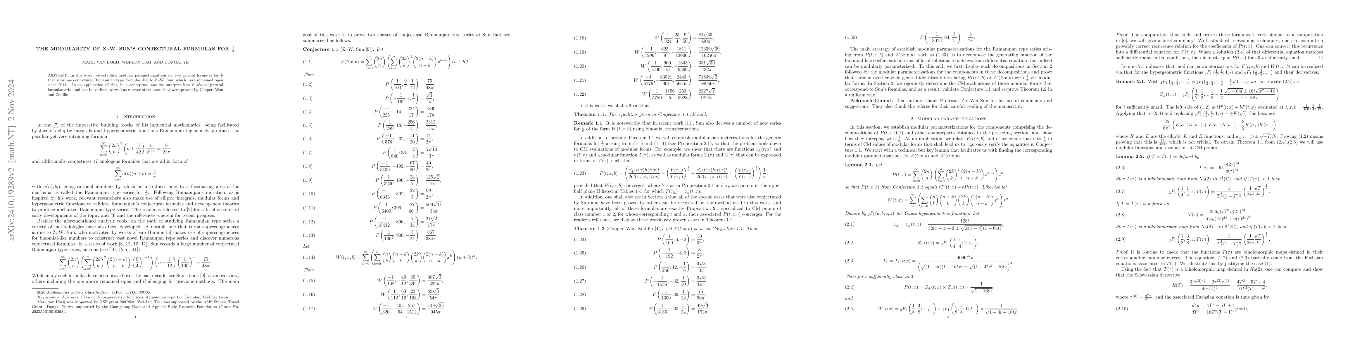 Thumbnail for The Modularity of Z.-W. Sun's Conjectural Formulas for $\frac{1}π$