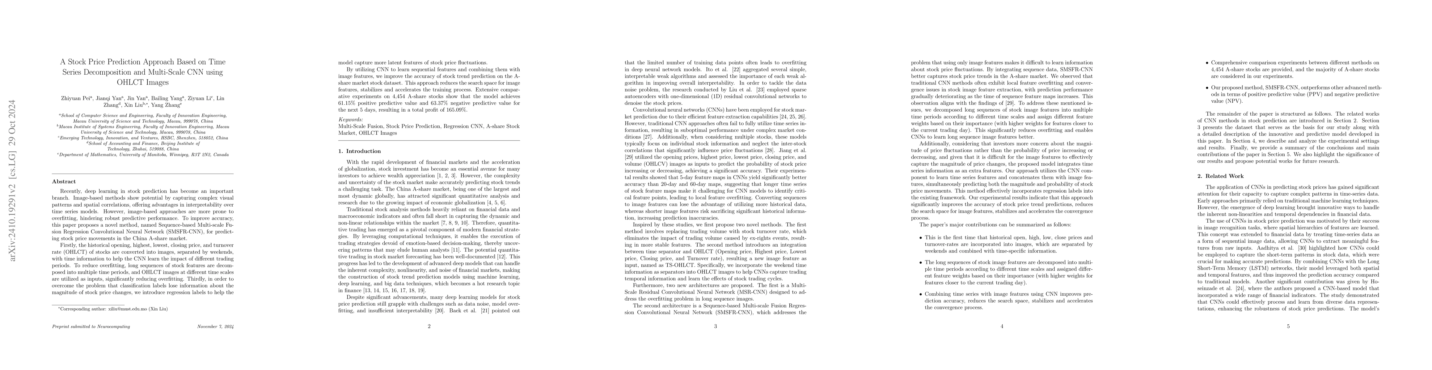Thumbnail for A Stock Price Prediction Approach Based on Time Series Decomposition and
  Multi-Scale CNN using OHLCT Images