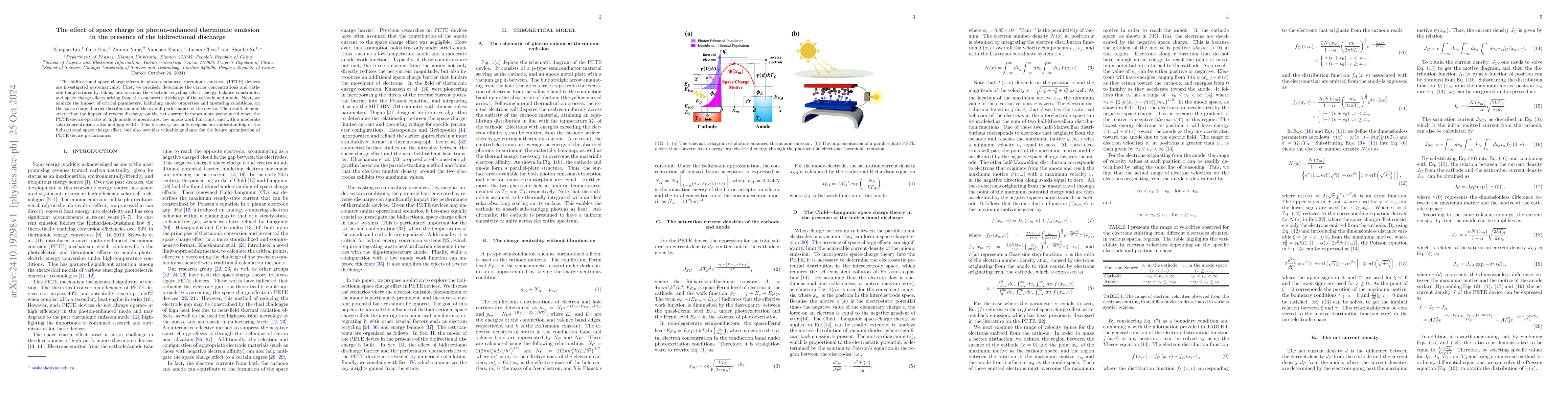 Thumbnail for The effect of space charge on photon-enhanced thermionic emission in the
  presence of the bidirectional discharge