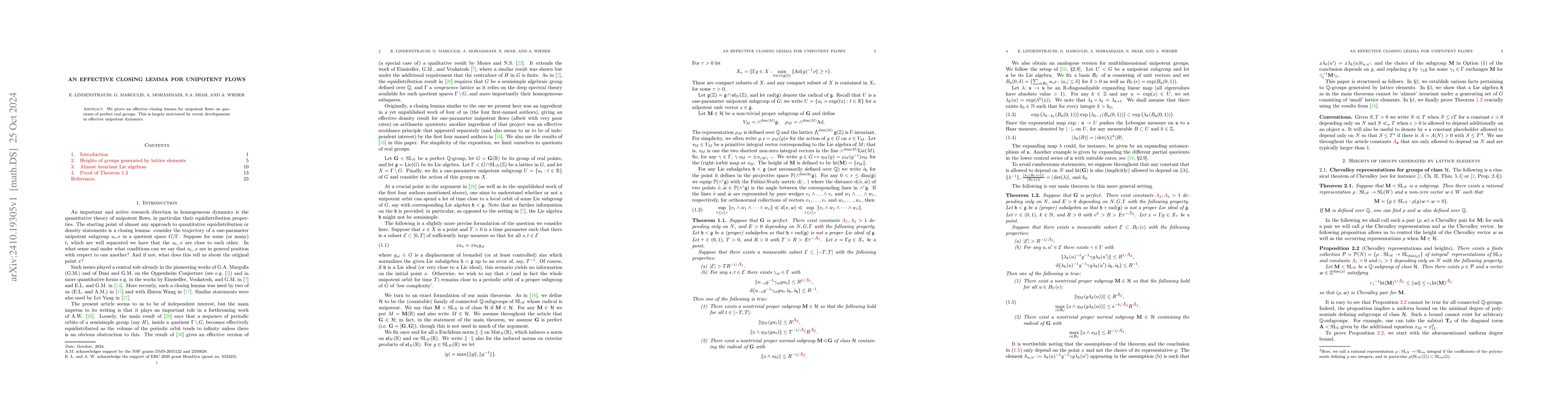 Thumbnail for An effective closing lemma for unipotent flows