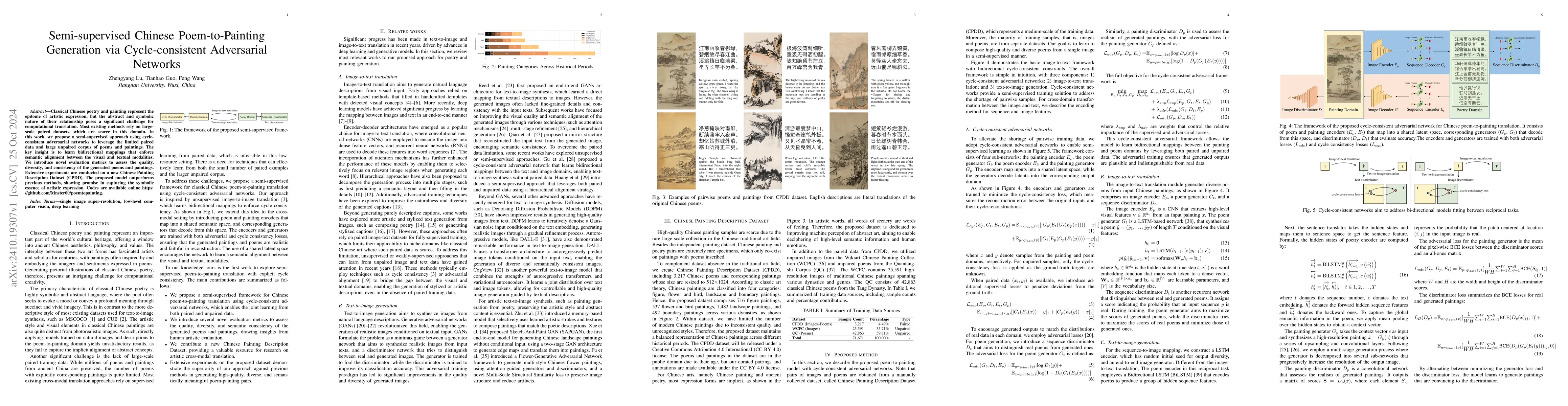 Thumbnail for Semi-supervised Chinese Poem-to-Painting Generation via Cycle-consistent
  Adversarial Networks