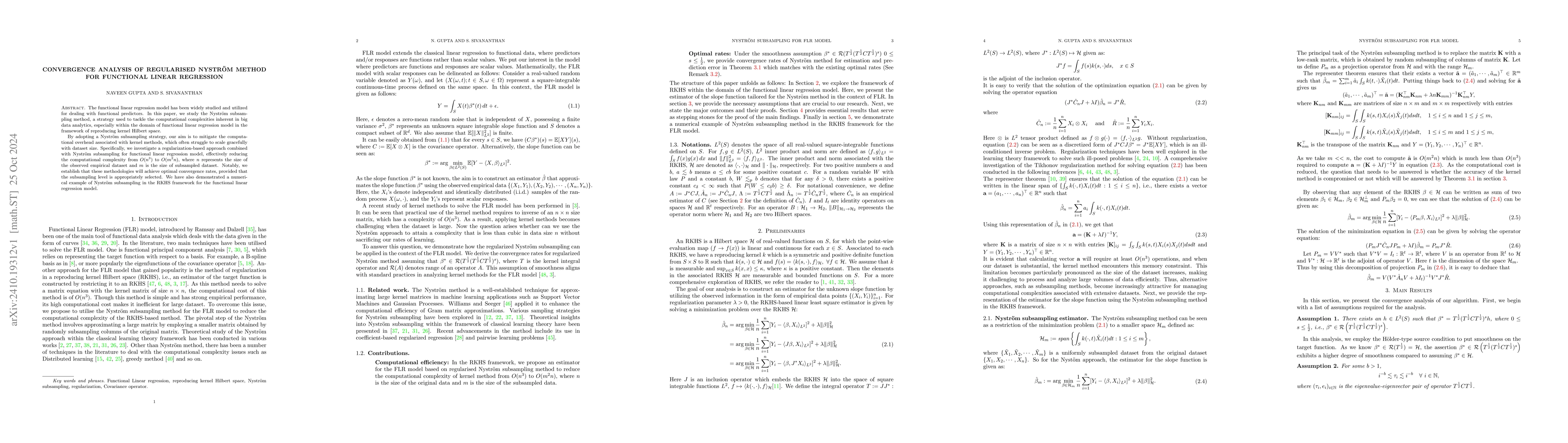 Thumbnail for Convergence Analysis of regularised Nyström method for Functional
  Linear Regression