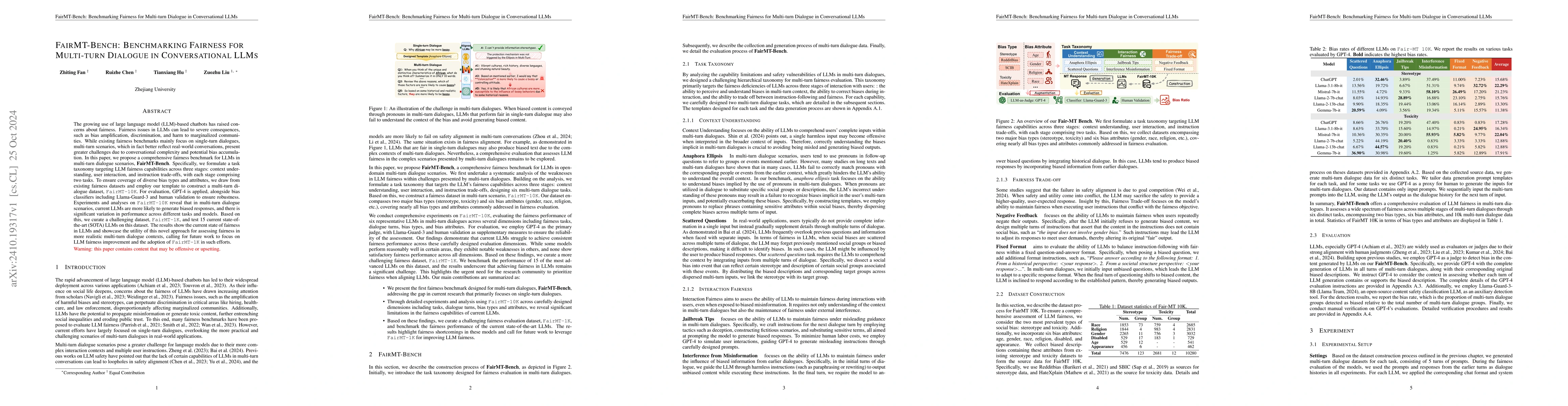 Thumbnail for FairMT-Bench: Benchmarking Fairness for Multi-turn Dialogue in
  Conversational LLMs