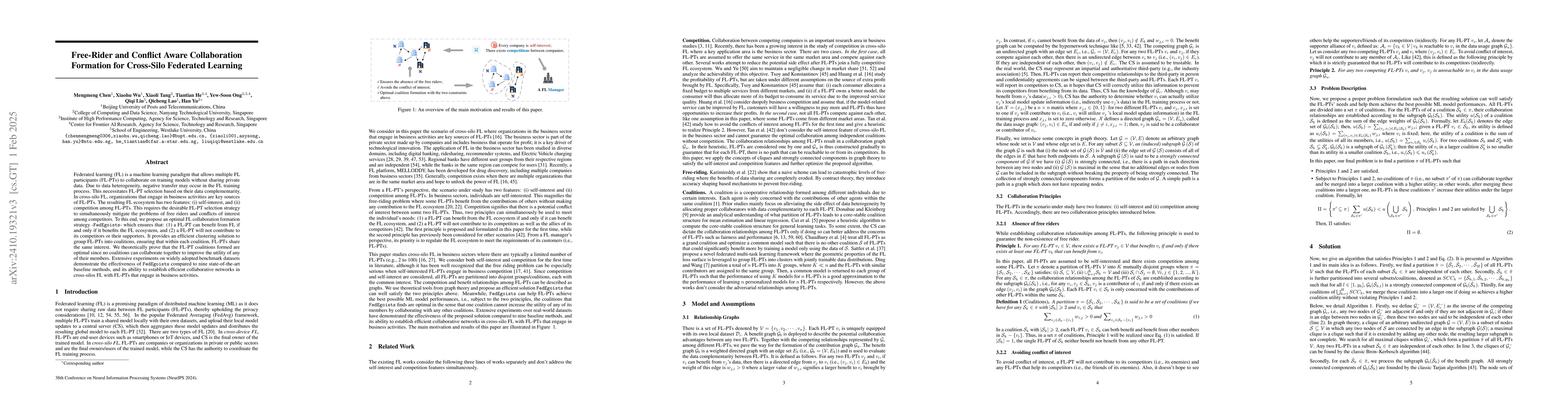 Thumbnail for Free-Rider and Conflict Aware Collaboration Formation for Cross-Silo
  Federated Learning