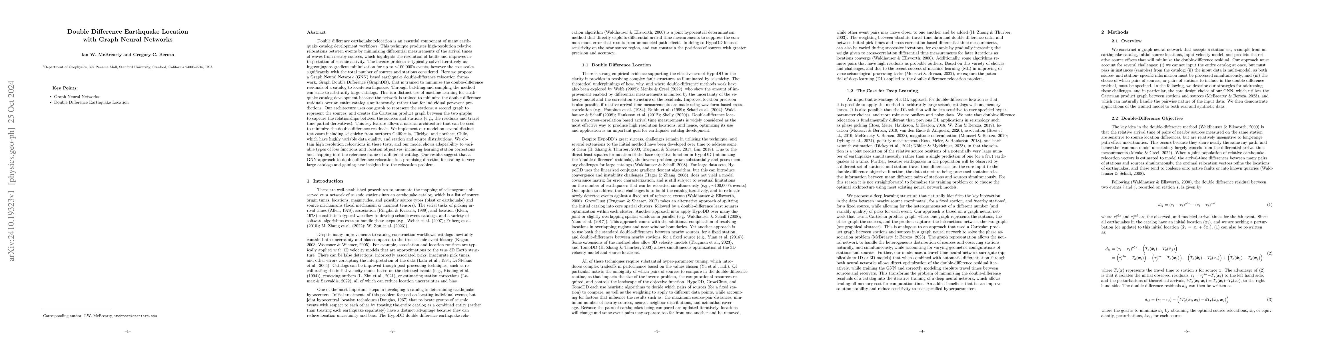 Thumbnail for Double Difference Earthquake Location with Graph Neural Networks