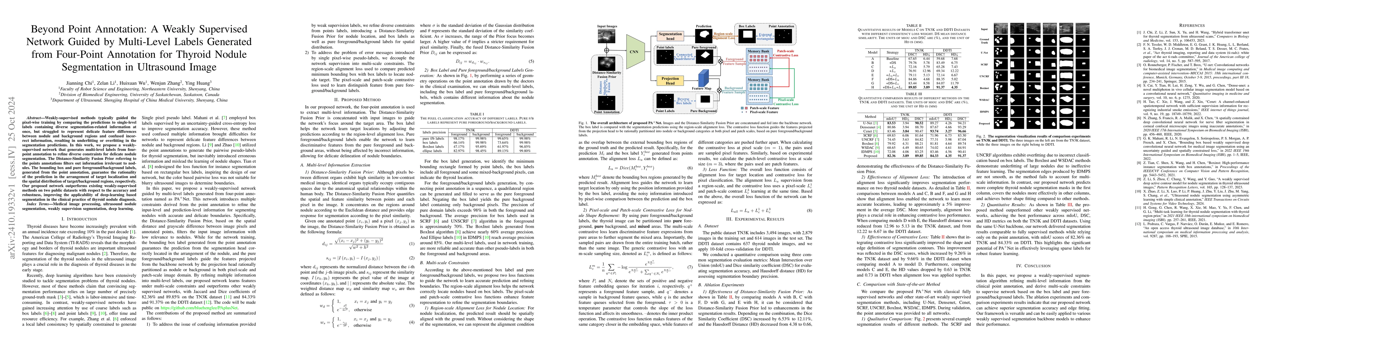 Thumbnail for Beyond Point Annotation: A Weakly Supervised Network Guided by
  Multi-Level Labels Generated from Four-Point Annotation for Thyroid Nodule
  Segmentation in Ultrasound Image