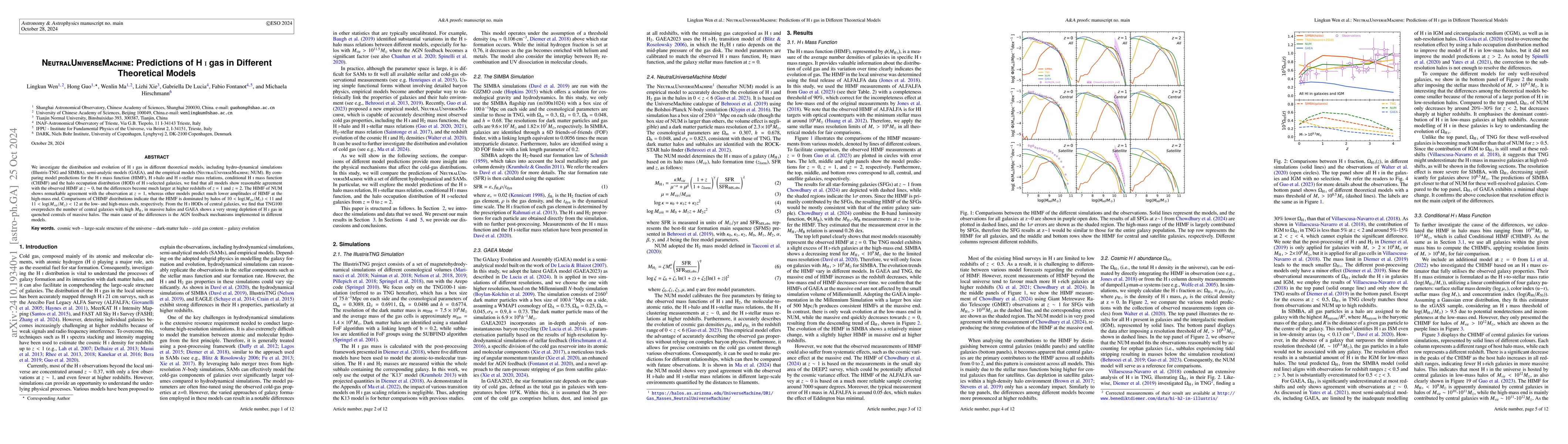 Thumbnail for NeutralUniverseMachine: Predictions of HI gas in Different Theoretical
  Models