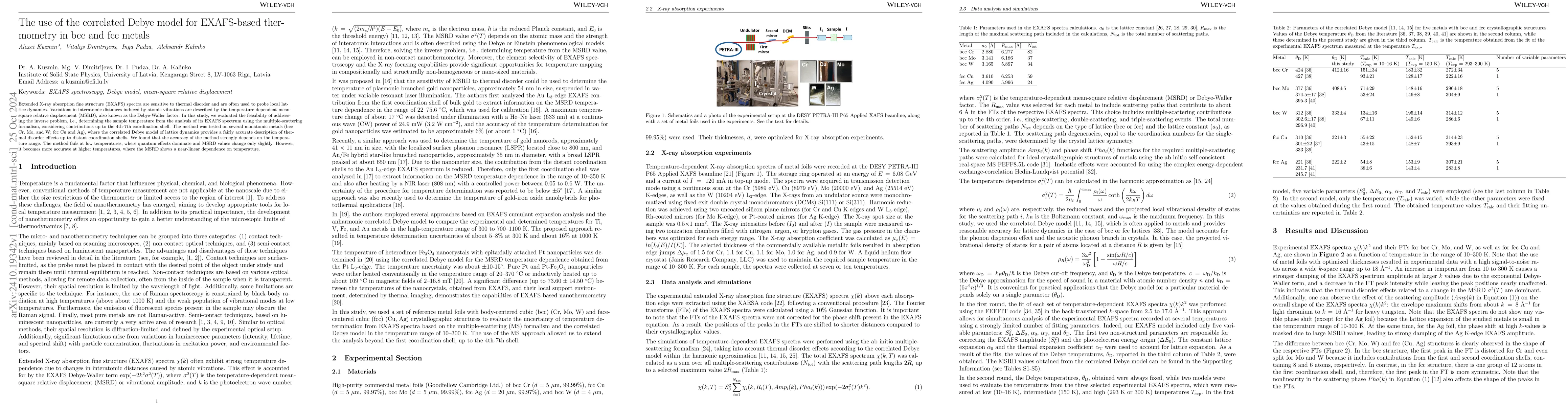 Thumbnail for The use of the correlated Debye model for EXAFS-based thermometry in bcc
  and fcc metals