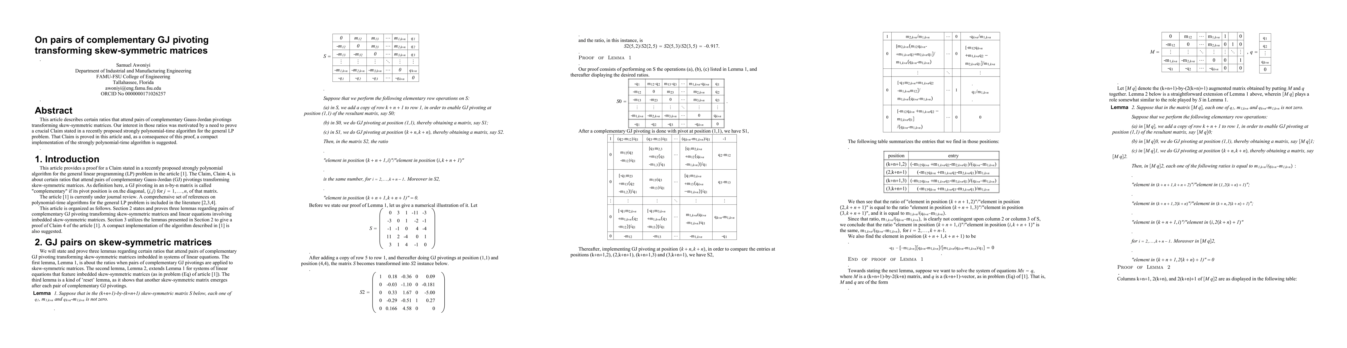 Thumbnail for On pairs of complementary GJ pivoting transforming skew-symmetric
  matrices
