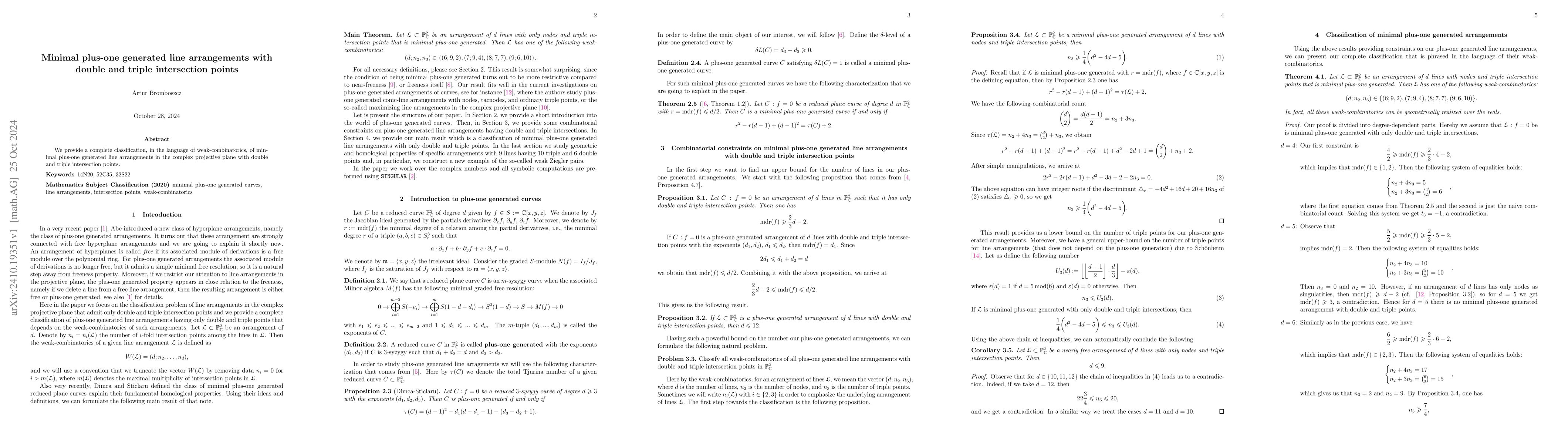 Thumbnail for Minimal plus-one generated line arrangements with double and triple
  intersection points