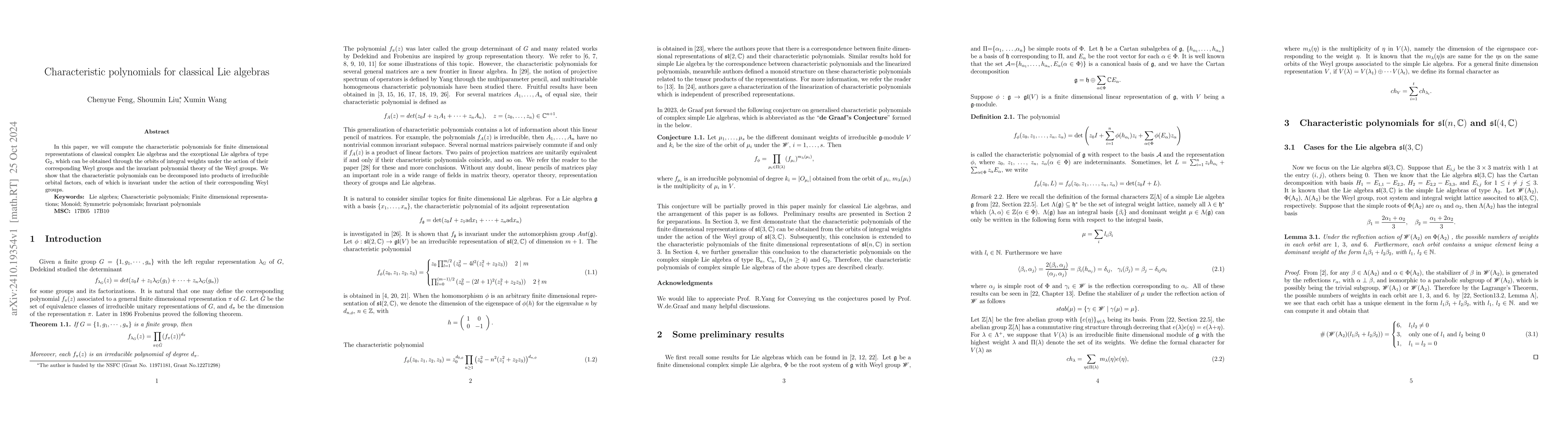 Thumbnail for Characteristic polynomials for classical Lie algebras
