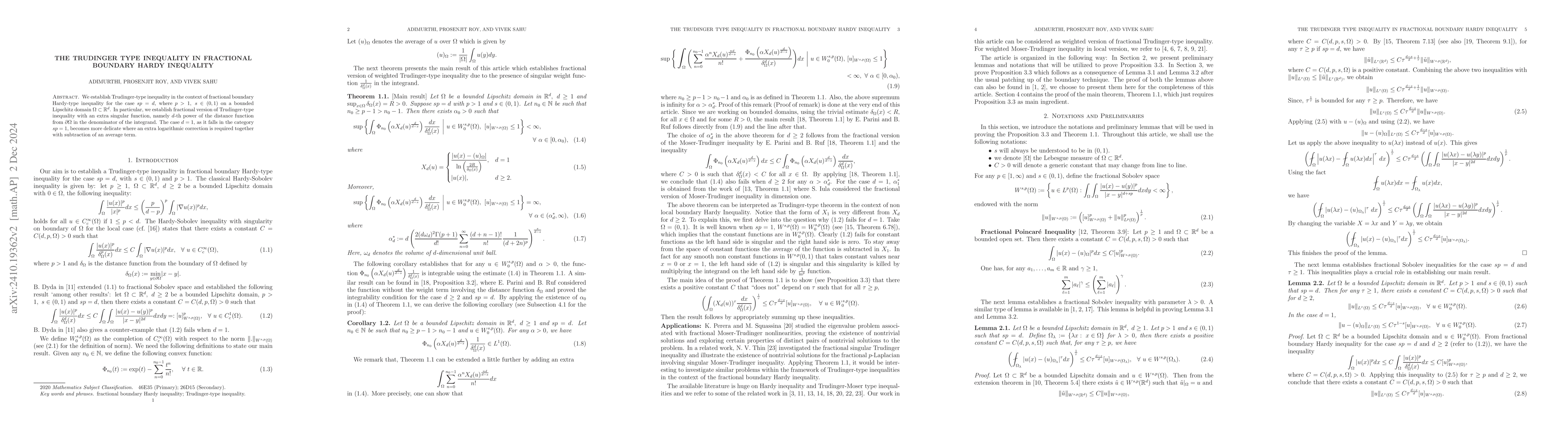 Thumbnail for The Trudinger type inequality in fractional boundary Hardy inequality