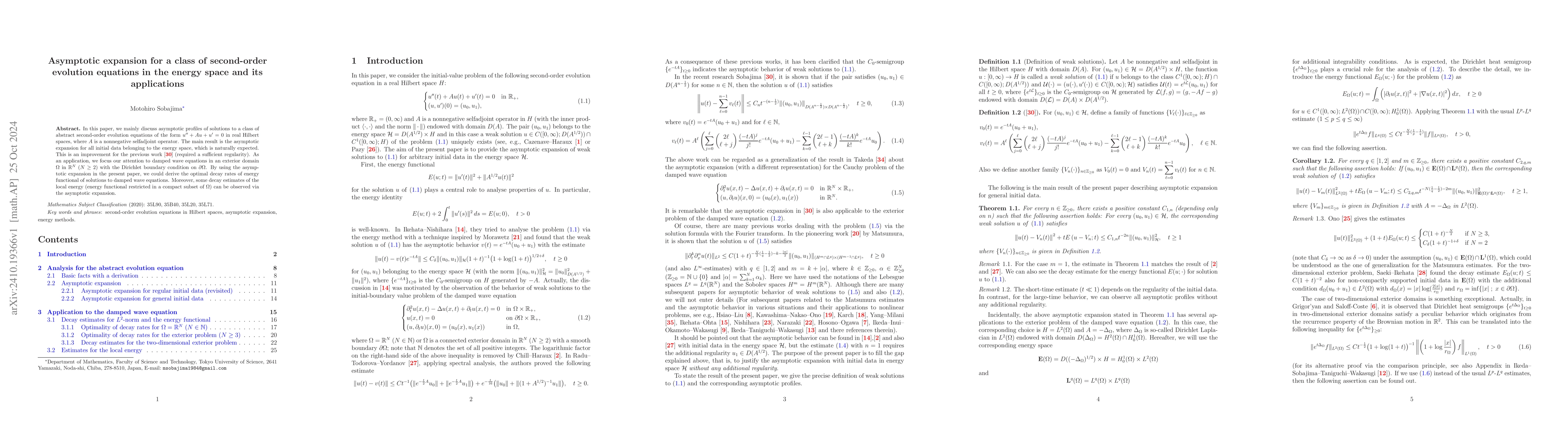 Thumbnail for Asymptotic expansion for a class of second-order evolution equations in
  the energy space and its applications