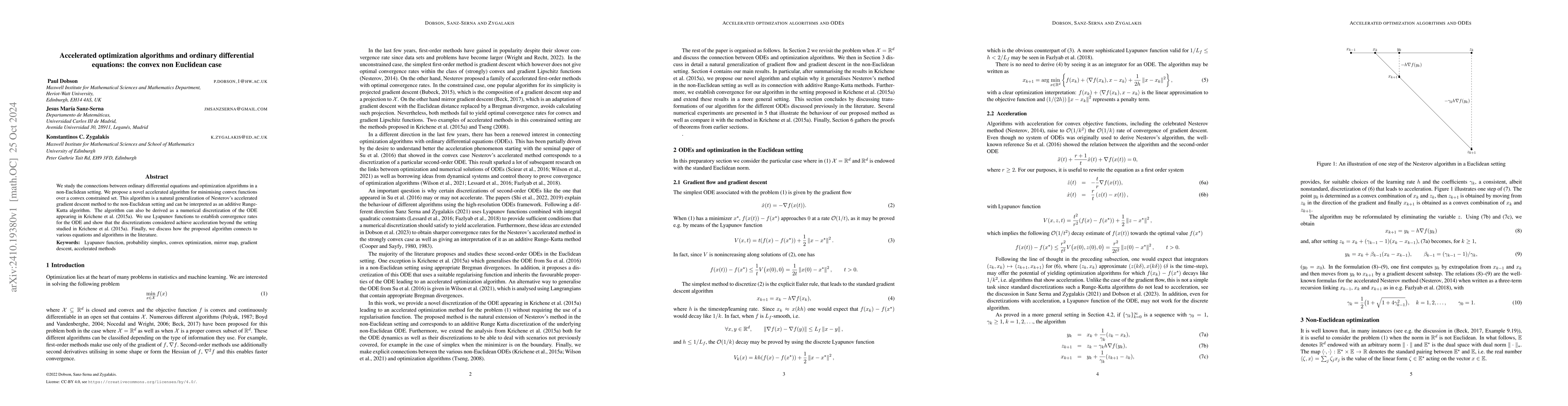 Thumbnail for Accelerated optimization algorithms and ordinary differential equations:
  the convex non Euclidean case