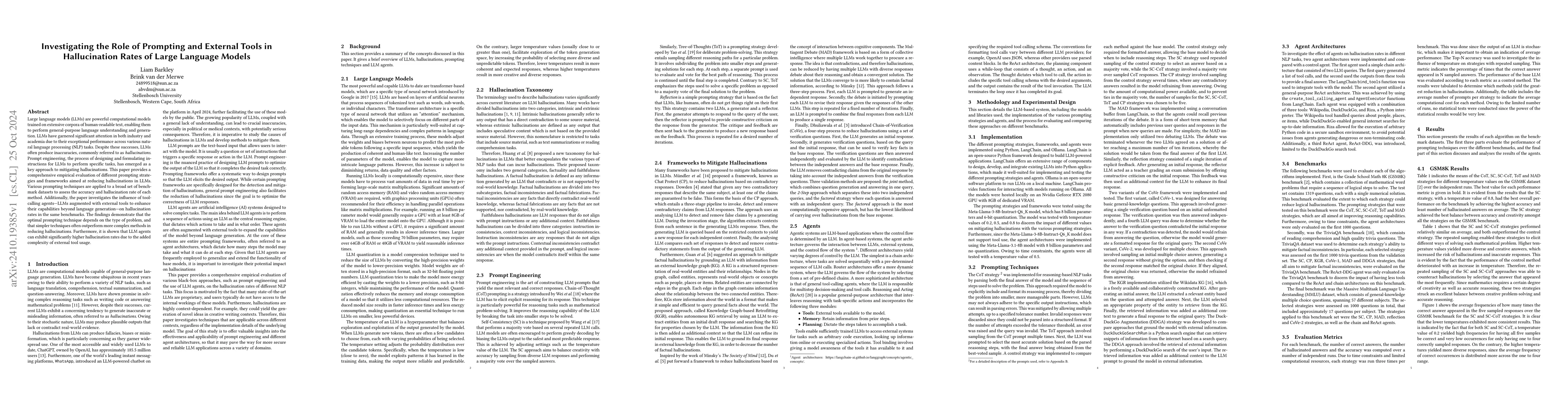 Thumbnail for Investigating the Role of Prompting and External Tools in Hallucination
  Rates of Large Language Models