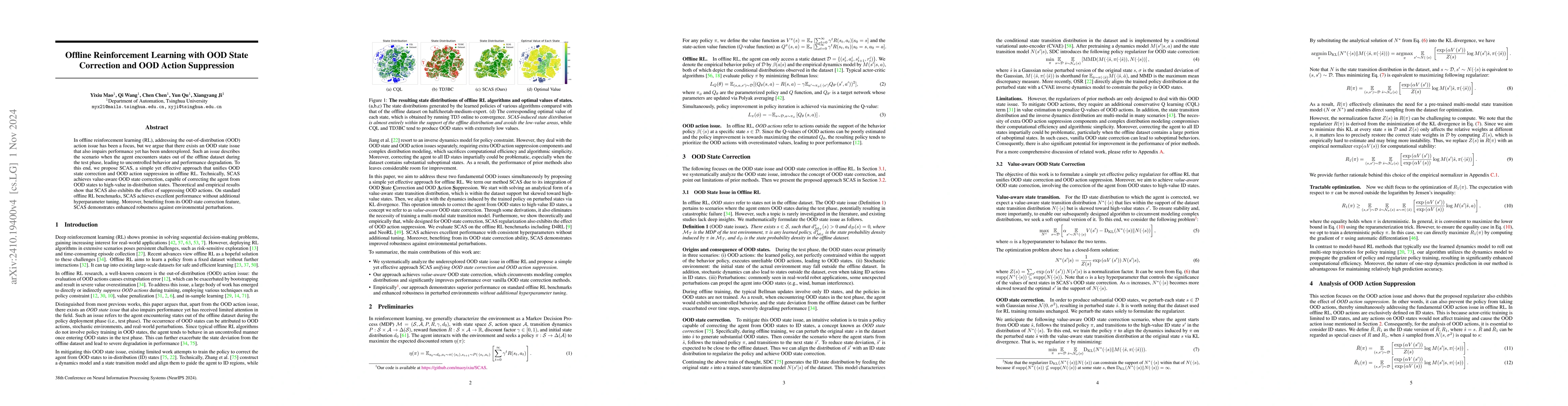 Thumbnail for Offline Reinforcement Learning with OOD State Correction and OOD Action
  Suppression