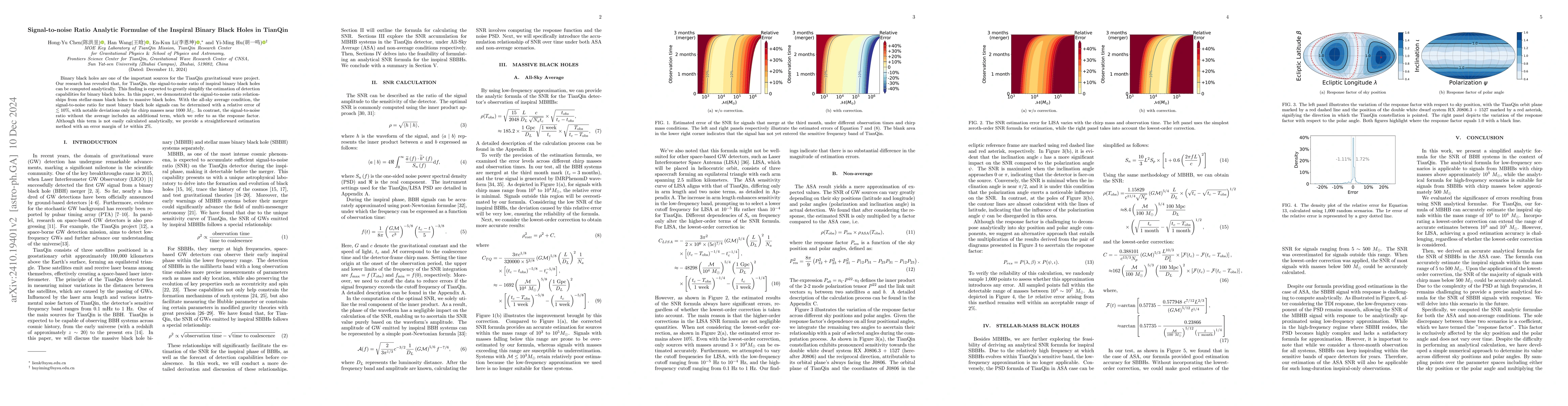 Thumbnail for Signal-to-noise Ratio Analytic Formulae of the Inspiral Binary Black
  Holes in TianQin