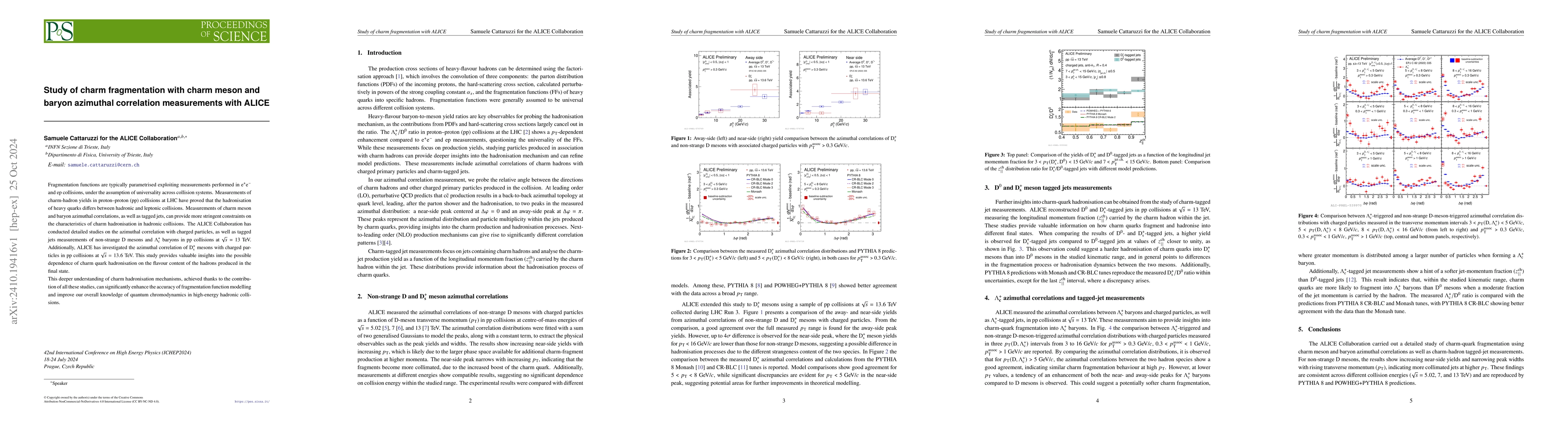 Thumbnail for Study of charm fragmentation with charm meson and baryon azimuthal
  correlation measurements with ALICE