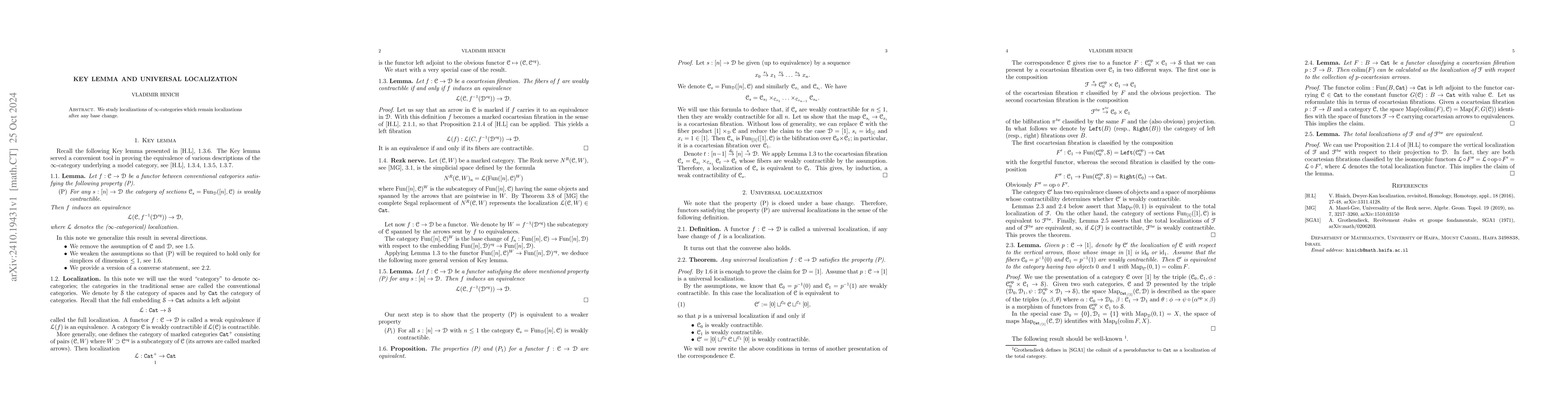Thumbnail for Key lemma and universal localization