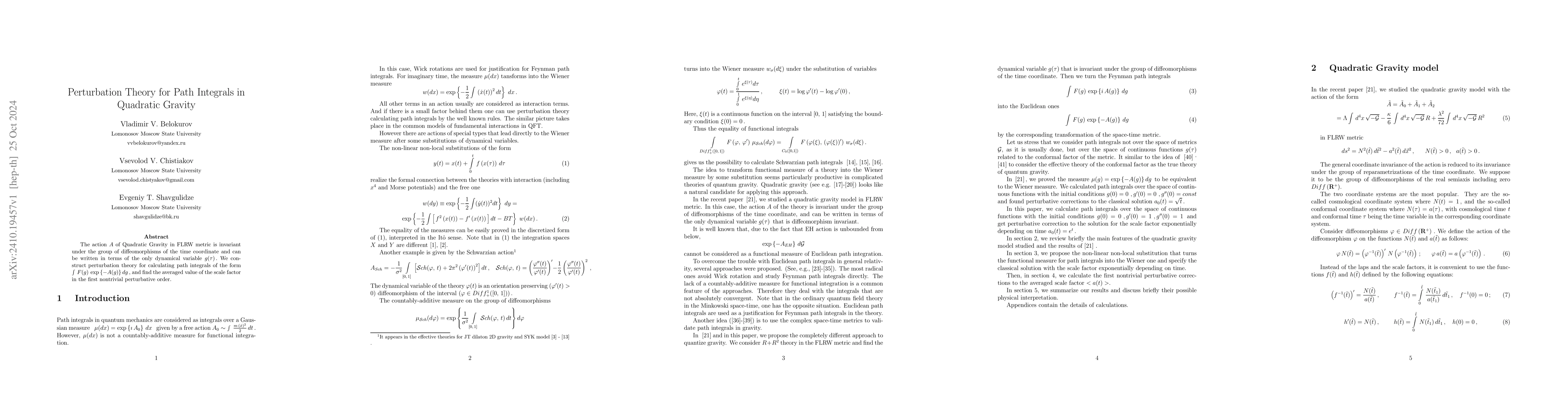 Thumbnail for Perturbation Theory for Path Integrals in Quadratic Gravity