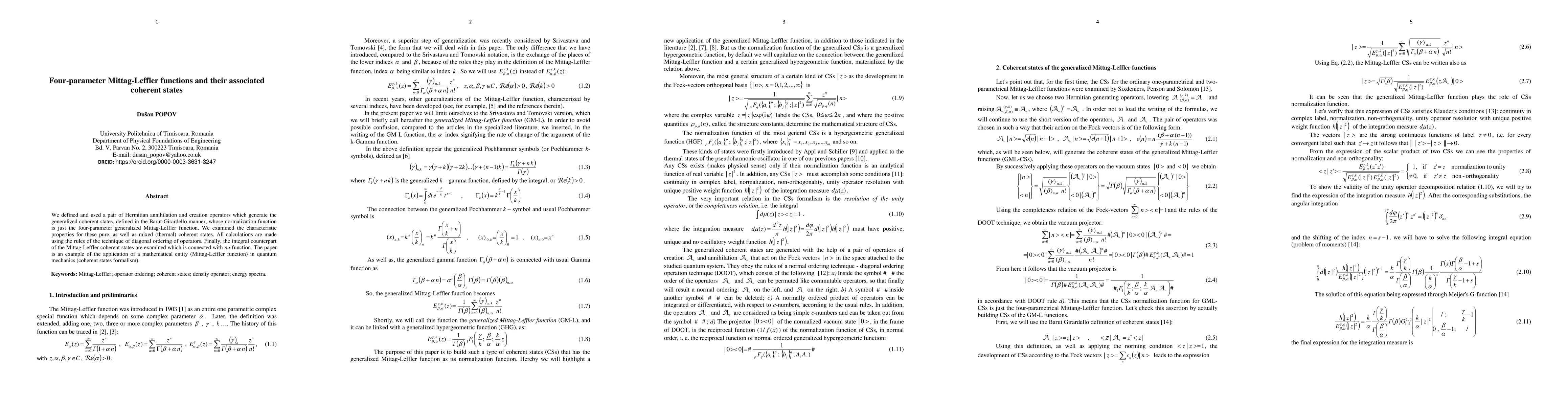 Thumbnail for Four-parameter Mittag-Leffler functions and their associated coherent
  states