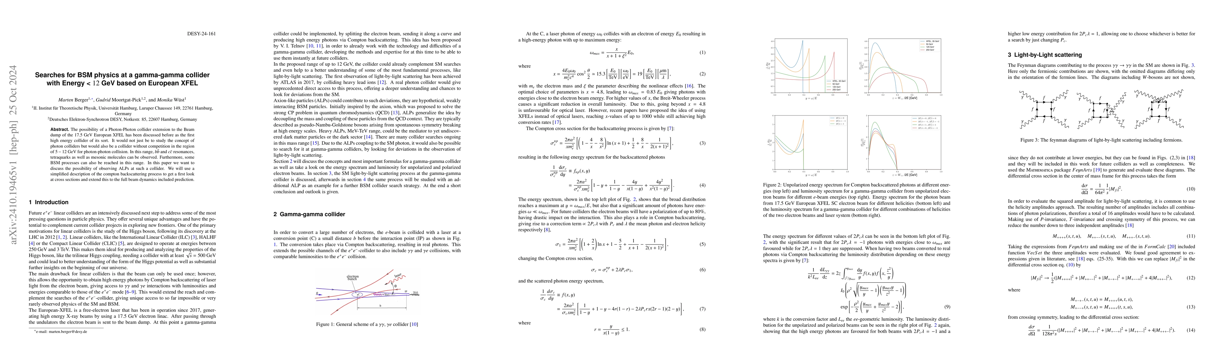 Thumbnail for Searches for BSM physics at a gamma-gamma collider with Energy < $12$
  GeV based on European XFEL