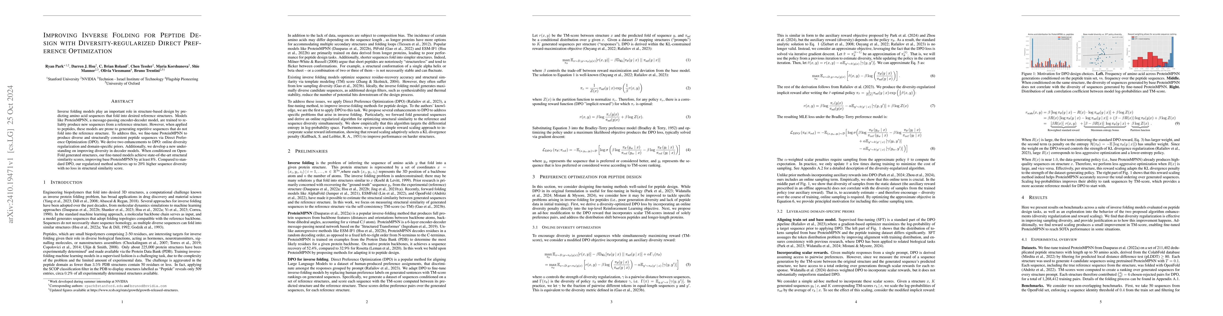 Thumbnail for Improving Inverse Folding for Peptide Design with Diversity-regularized
  Direct Preference Optimization