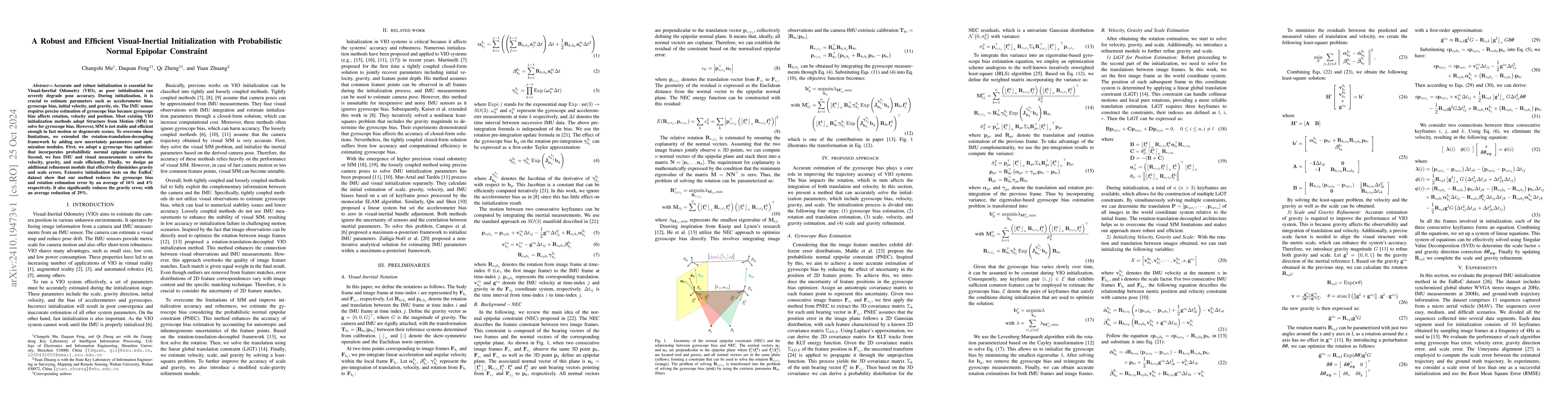 Thumbnail for A Robust and Efficient Visual-Inertial Initialization with Probabilistic
  Normal Epipolar Constraint
