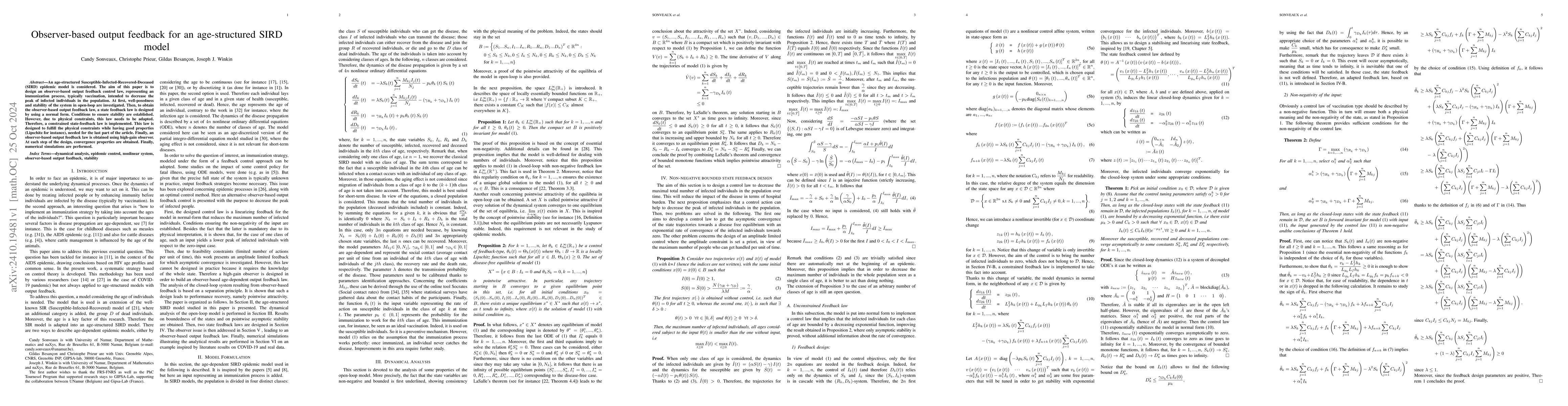 Thumbnail for Observer-based output feedback for an age-structured SIRD model