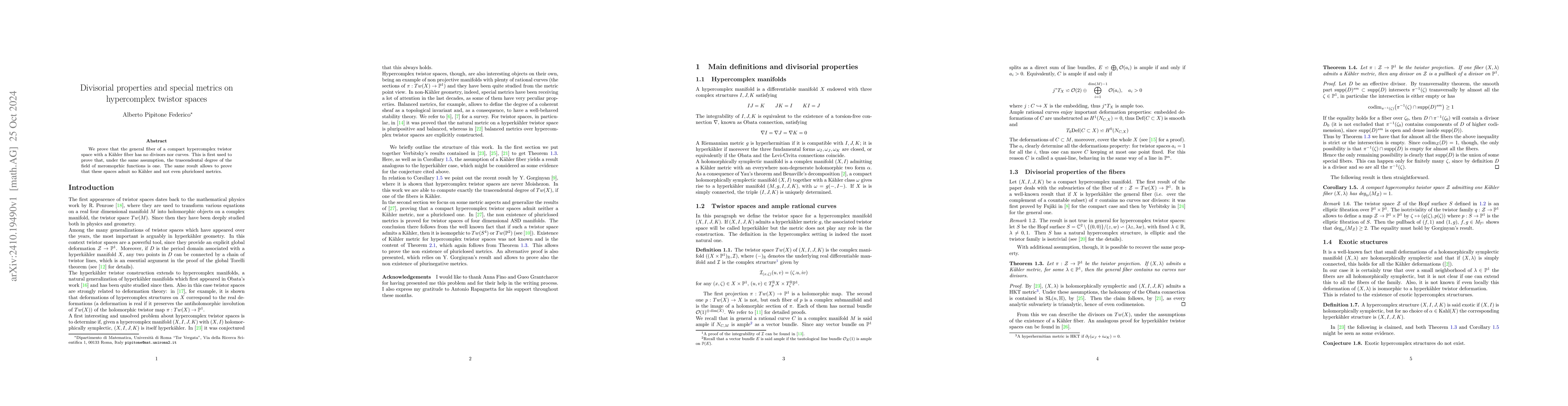 Thumbnail for Divisorial properties and special metrics on hypercomplex twistor spaces