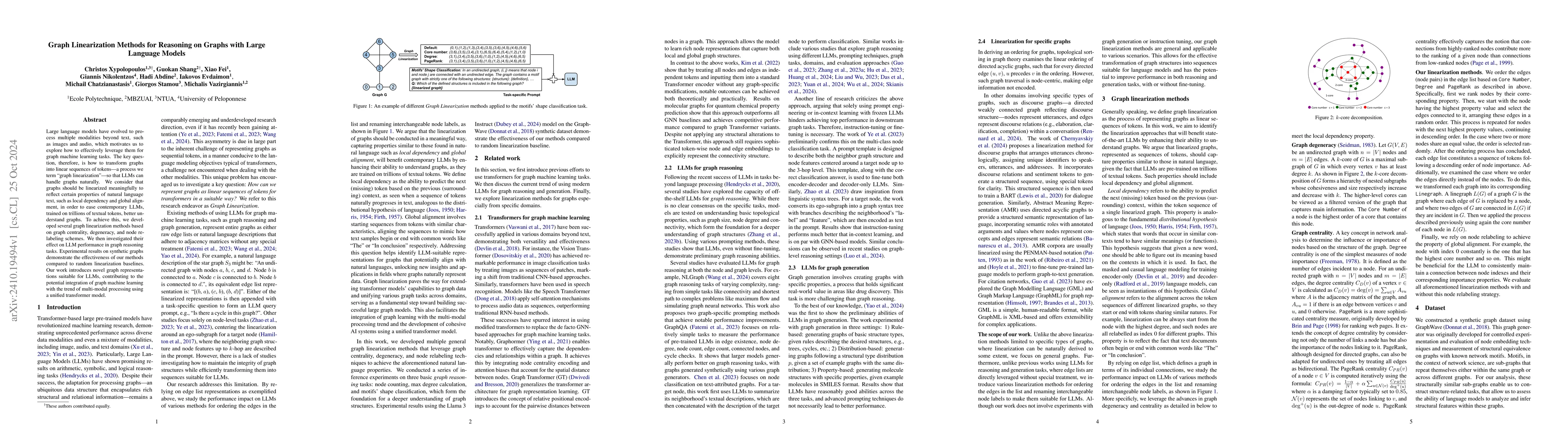 Thumbnail for Graph Linearization Methods for Reasoning on Graphs with Large Language
  Models