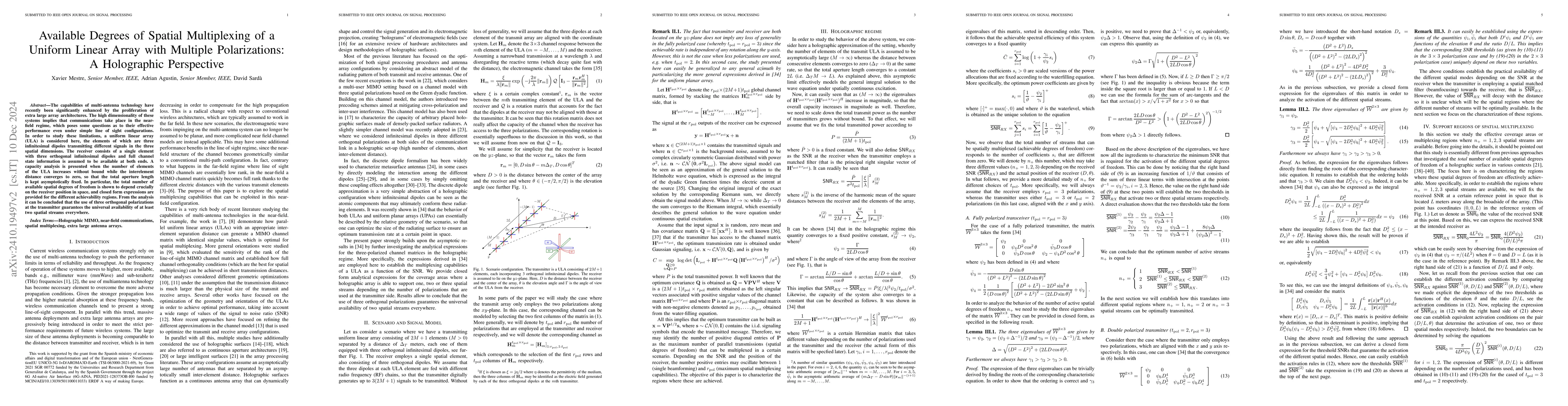 Thumbnail for Available Degrees of Spatial Multiplexing of a Uniform Linear Array with
  Multiple Polarizations: A Holographic Perspective