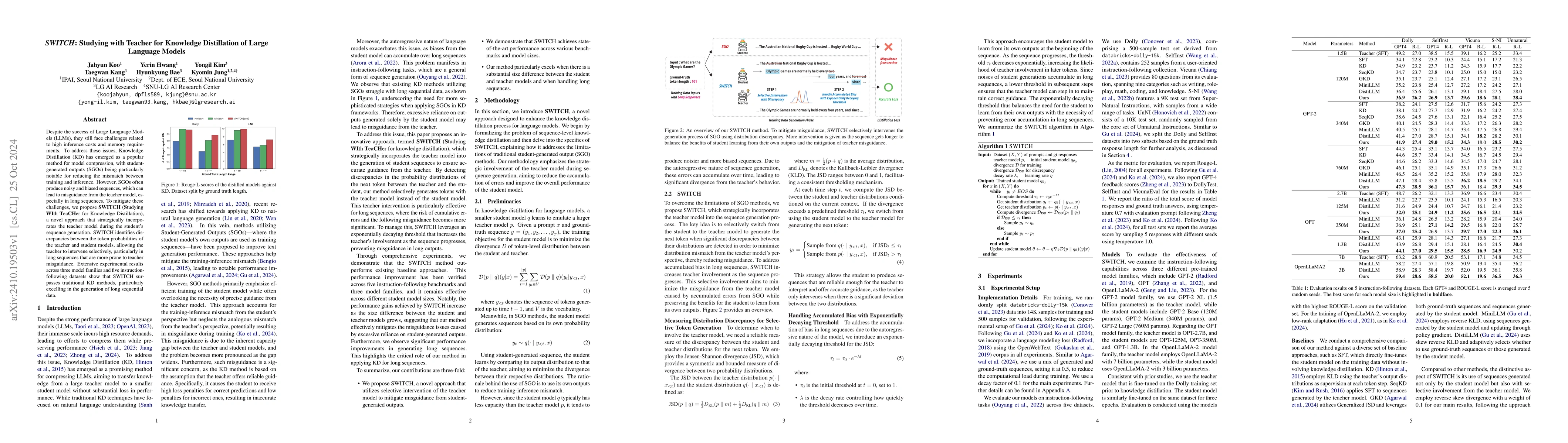 Thumbnail for SWITCH: Studying with Teacher for Knowledge Distillation of Large
  Language Models