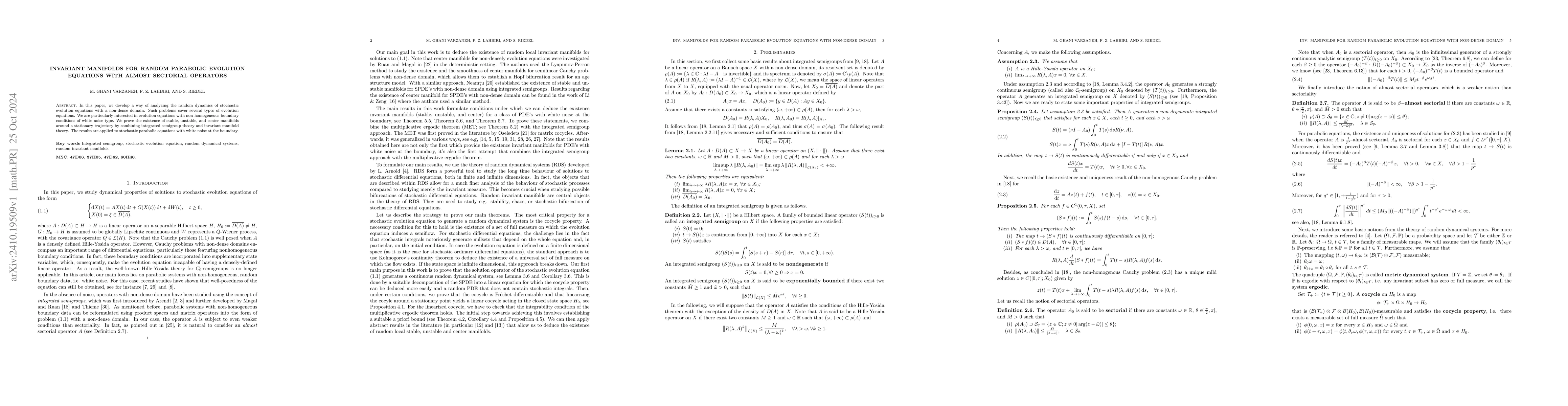 Thumbnail for Invariant Manifolds for Random Parabolic Evolution Equations with almost
  sectorial operators