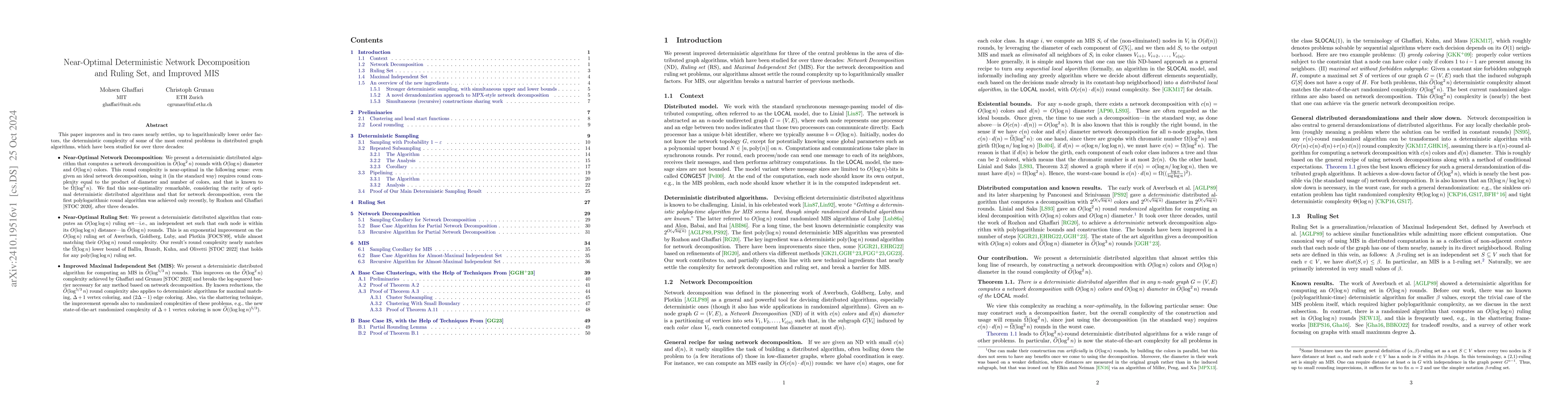 Thumbnail for Near-Optimal Deterministic Network Decomposition and Ruling Set, and
  Improved MIS