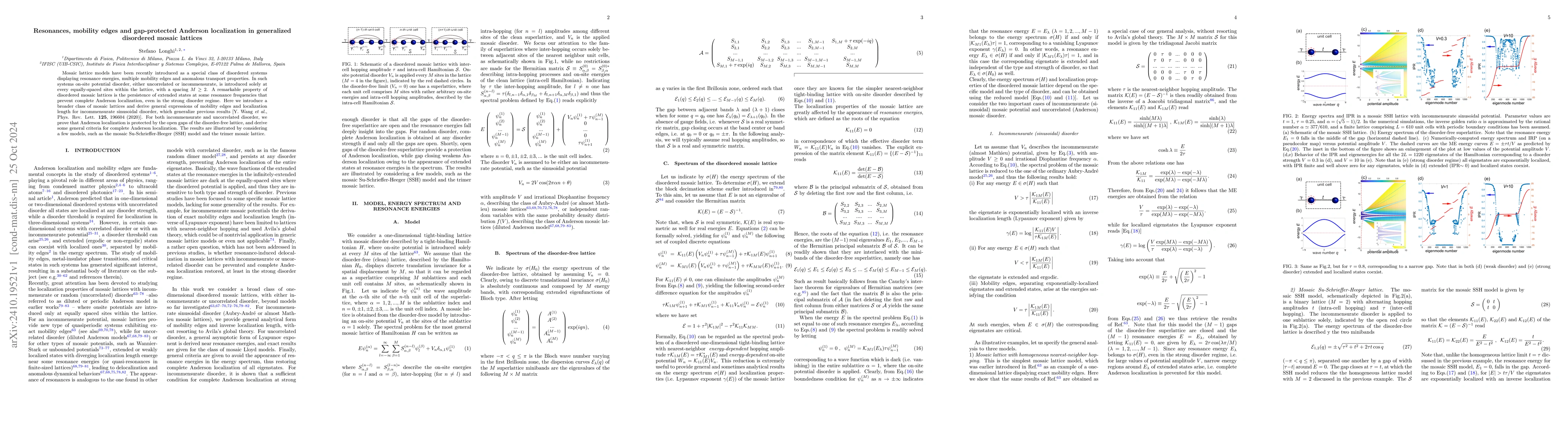 Thumbnail for Resonances, mobility edges and gap-protected Anderson localization in
  generalized disordered mosaic lattices