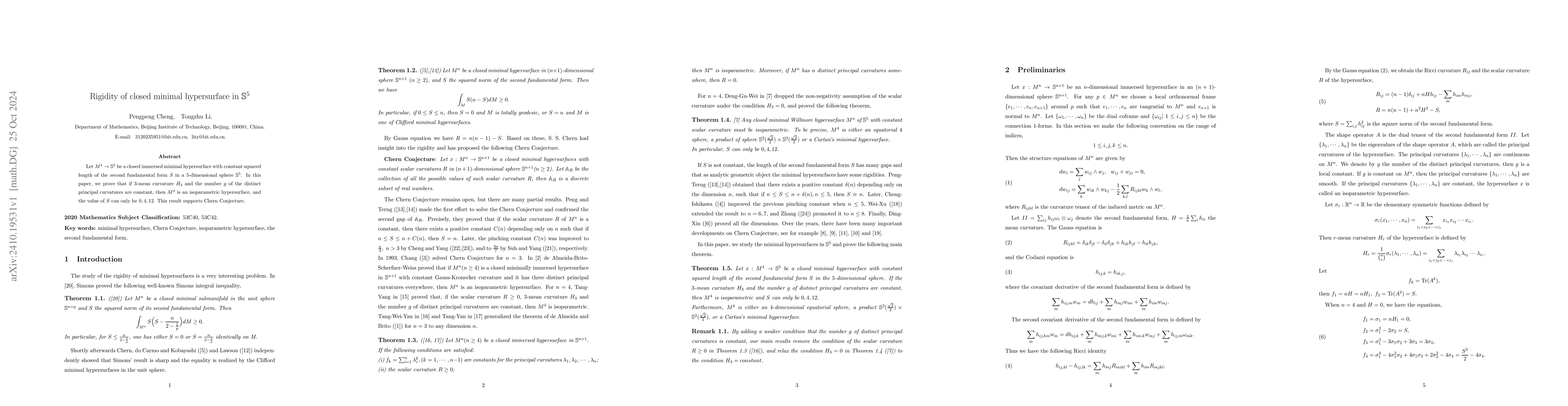 Thumbnail for Rigidity of closed minimal hypersurface in $\mathbb{S}^5$