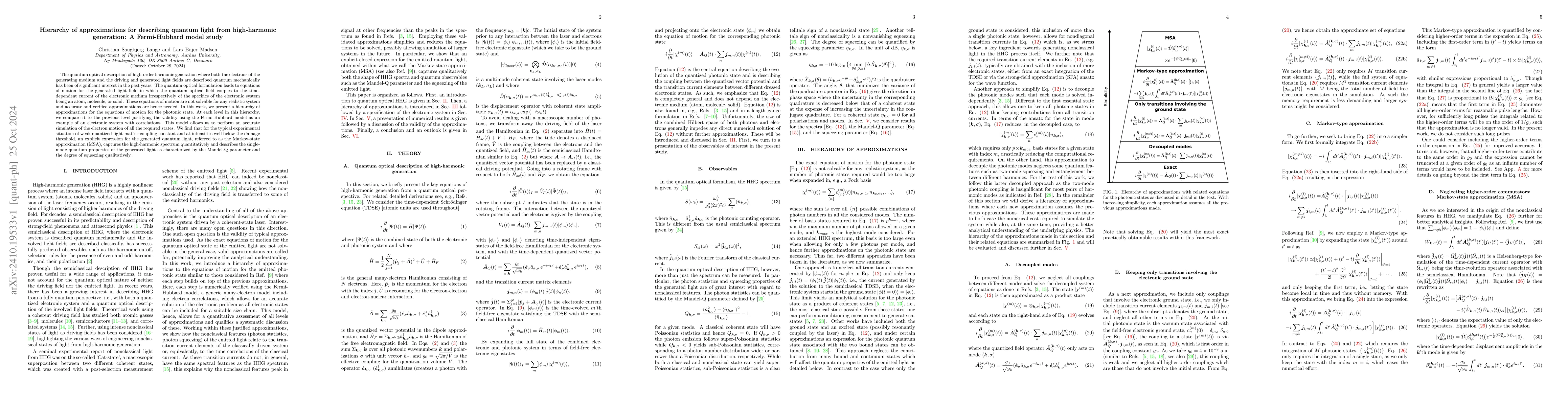 Thumbnail for Hierarchy of approximations for describing quantum light from
  high-harmonic generation: A Fermi-Hubbard model study