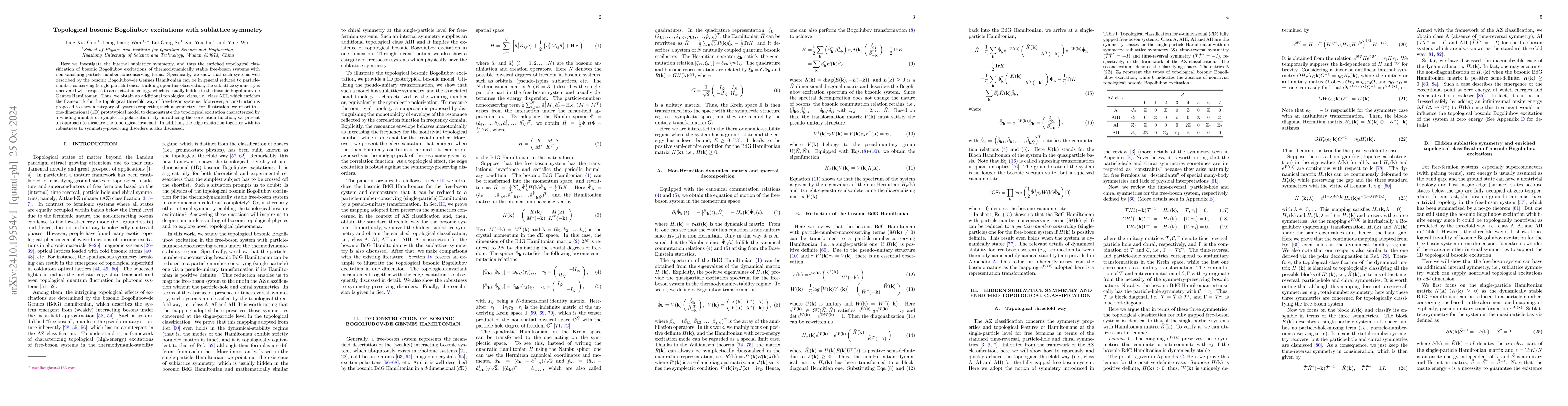 Thumbnail for Topological bosonic Bogoliubov excitations with sublattice symmetry