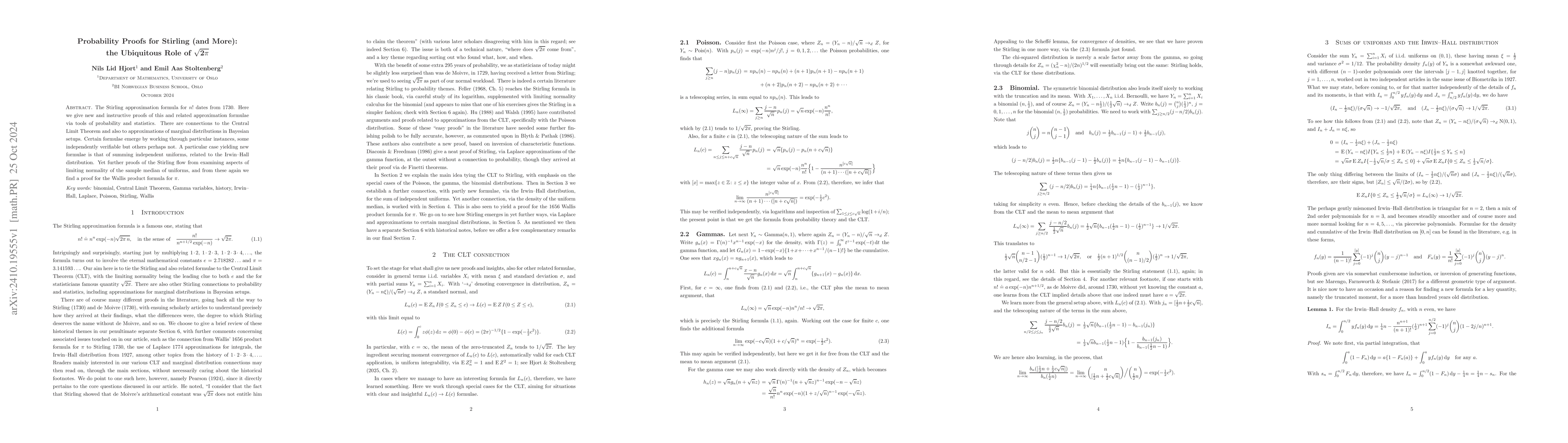 Thumbnail for Probability Proofs for Stirling (and More): the Ubiquitous Role of
  $\mathbf{\sqrt{2π}}$