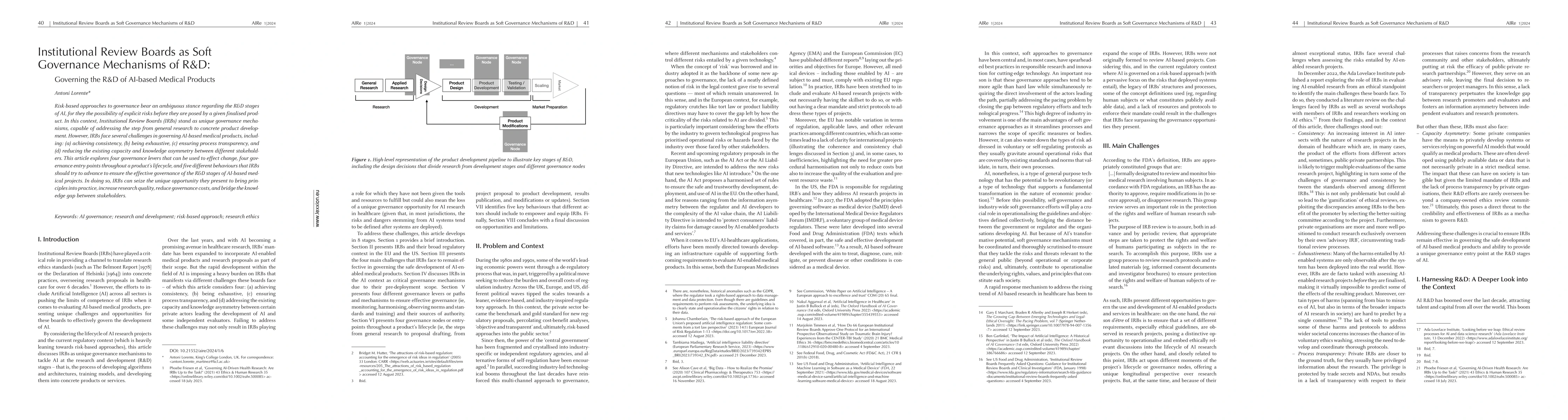 Thumbnail for Institutional Review Boards as Soft Governance Mechanisms of R&D:
  Governing the R&D of AI-based Medical Products