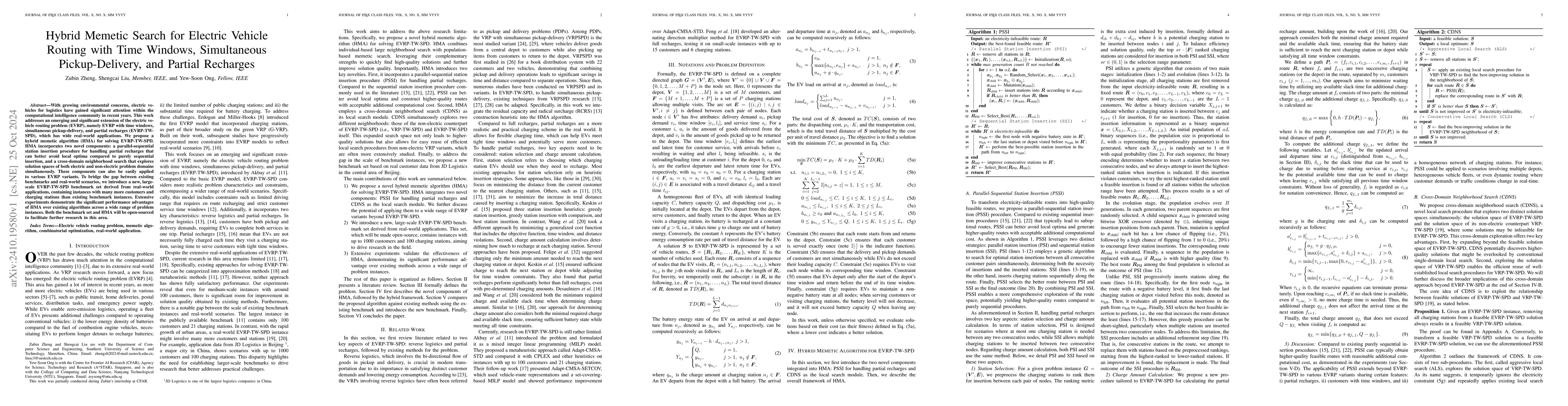 Thumbnail for Hybrid Memetic Search for Electric Vehicle Routing with Time Windows,
  Simultaneous Pickup-Delivery, and Partial Recharges