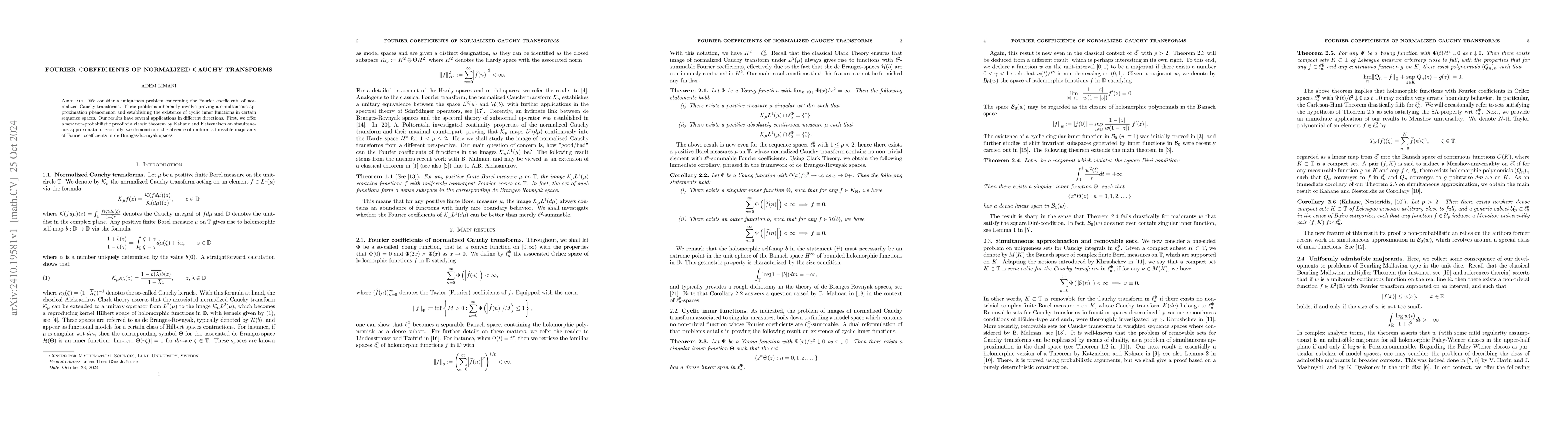 Thumbnail for Fourier coefficients of normalized Cauchy transforms