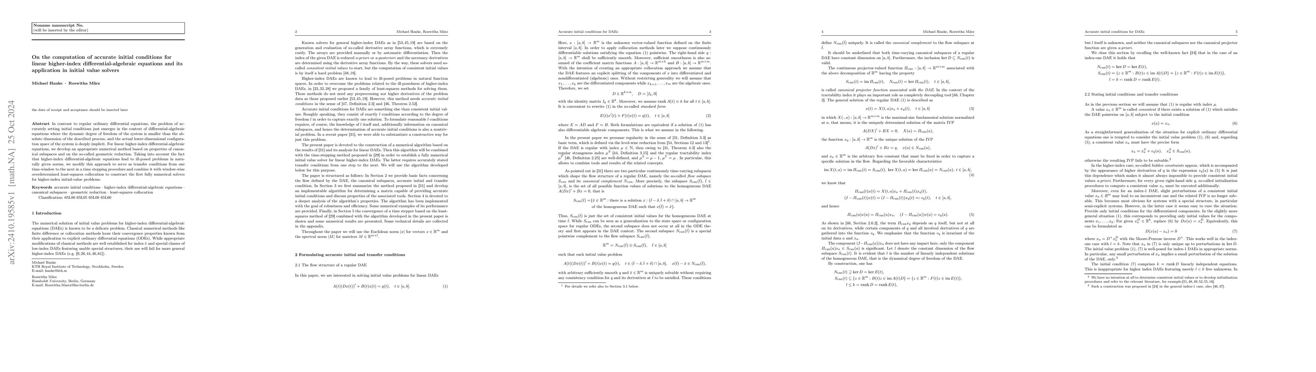 Thumbnail for On the computation of accurate initial conditions for linear
  higher-index differential-algebraic equations and its application in initial
  value solvers