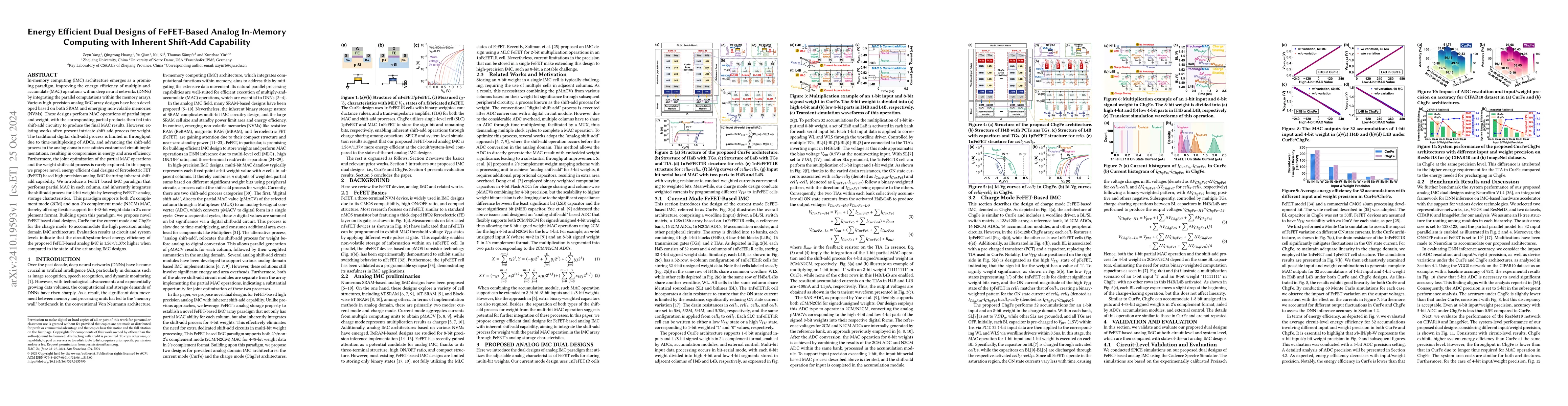 Thumbnail for Energy Efficient Dual Designs of FeFET-Based Analog In-Memory Computing
  with Inherent Shift-Add Capability